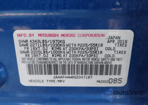 2016 Mitsubishi Outlander Sport 2.4 Gt/2.4 Sel z USA, uszkodzony, nr VIN JA4AP4AW8GZ047187